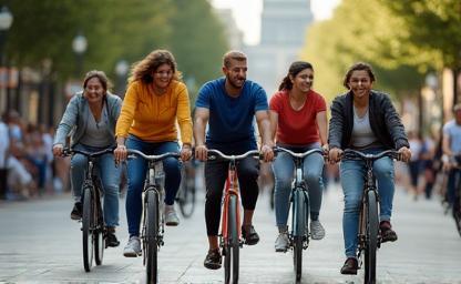 Groep mensen samen fietsend door de stad