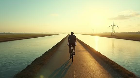 Fietser op de Afsluitdijk