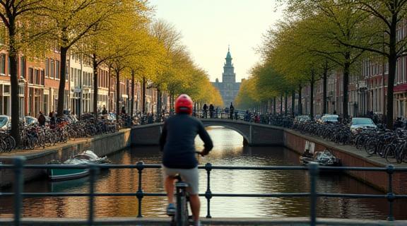 Fietser in Amsterdam centrum